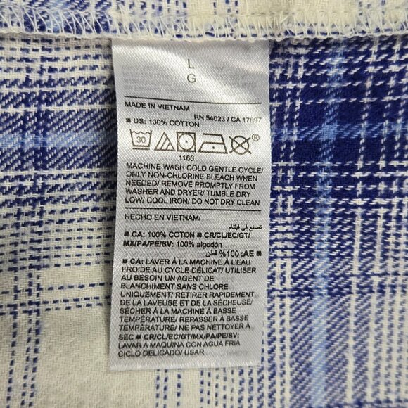 Old Navy Boyfriend Shirt L Blue White Plaid 100%‎ Cotton Flannel Oversized Fit - Picture 10 of 11